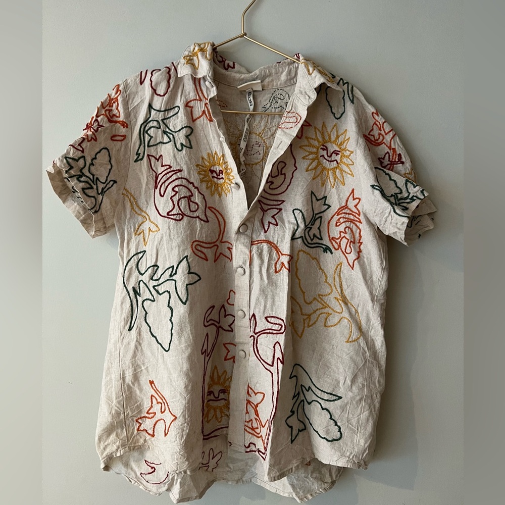 ESCVDO Women’s 4 Daniel Embroidered Cotton Collared Shirt Short-Sleeve Handmade